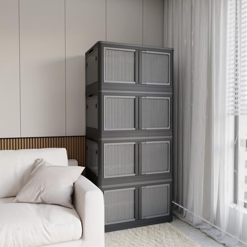 Gecheer 506QT 4-Pack Transparent Stackable Storage Bins, 5-Door Design with