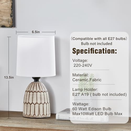 GyroVu Cermaic Table Lamp Set of 2, Boho Table Lamp for Bedside, Small Nightstand lamp with Ceramic Base and Fabric Shade for Bedroom Living Room Decoration - Image 4