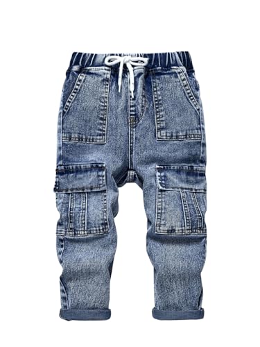 GORGLITTER Boy's Cargo Jeans Elastic Waist Skinny Denim Pants with Pockets