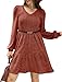 SAMPEEL Long Sleeve Dress for Women V Neck Baby Doll Short Sweater Dresses for Family Photos Caramel S