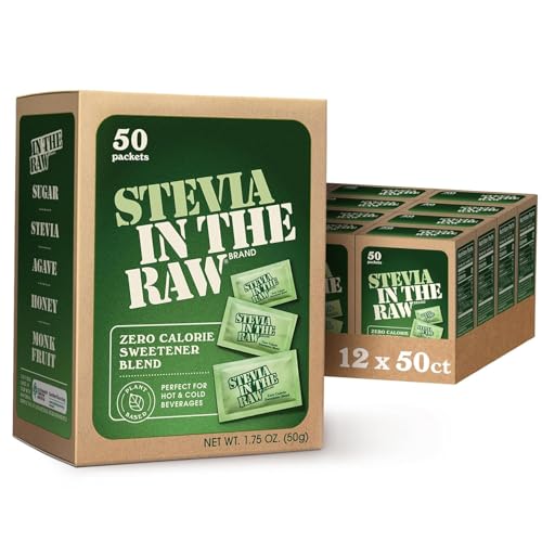 Image of Stevia In The Raw, Plant Based Zero Calorie, Sugar Substitute, No Erythritol, Sugar-Free Sweetener for Coffee, Hot & Cold Drinks, Suitable For Diabetics, Vegan, Gluten-Free, 50 Count Packets (12 Pack)