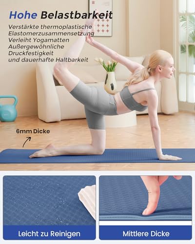Tappetino Fitness, Tappetini Yoga Antiscivolo In Ecologico Tpe, Tappeto Palestra Per Pilates Ginnastica Con Linea Di Posizione E Cinturino Yoga Mat 183*61*0.6Cm (Marina Militare - Blu) - 5