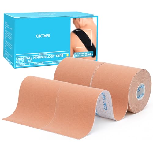 OK TAPE Cinta de kinesiología,resistente al agua,transpirable7,5 cm x 5 m x 2 rollos, color Beige