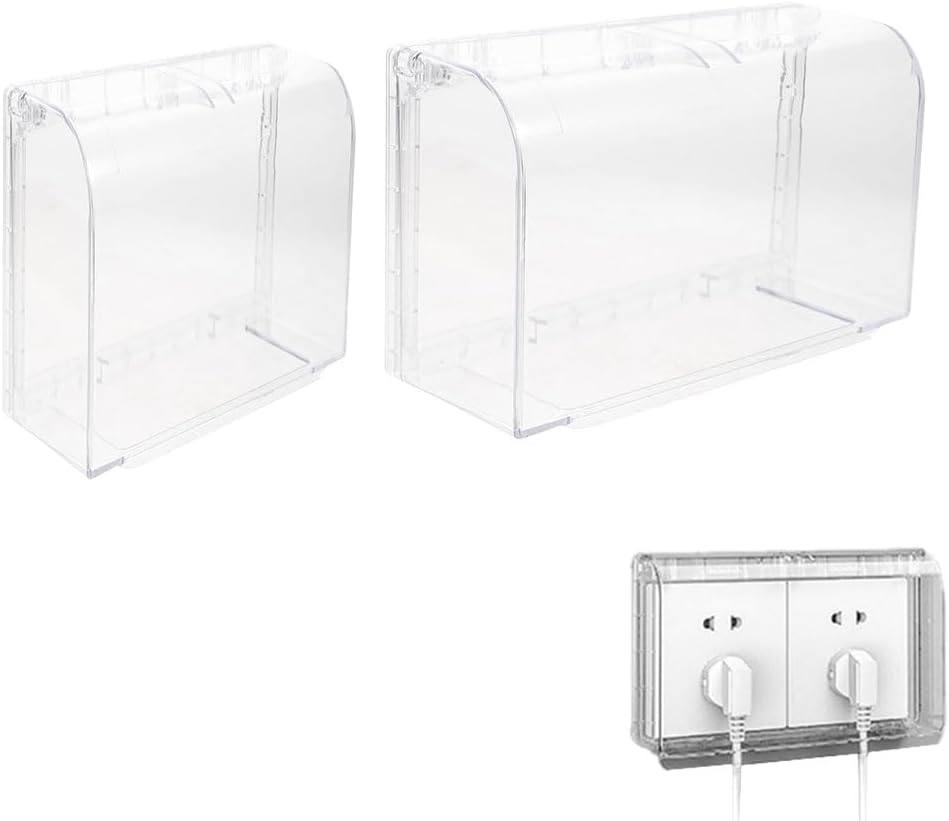 JZS Socket Cover Box, 2 Pcs Child Safety Electrical Outlet Protector, Waterproof Plug Light Switch Guard for Baby Home Security, 86-Type Double-Position Socket Cover(Clear)
