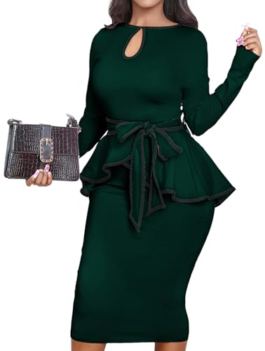 Image of MOJICK Vintage Dress for Women Ruffle Bodycon Keyhole