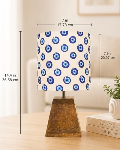 Image of Homesake Wooden Base Pyramid Table Lamp, Lamps for Living Room, Bedside Night Lamp, Lamp for Bedroom Decoration, Modern Home Decorative Light, Desk Lamp,Study Lamp, Home Decor,Turkish Evil Eye Shade