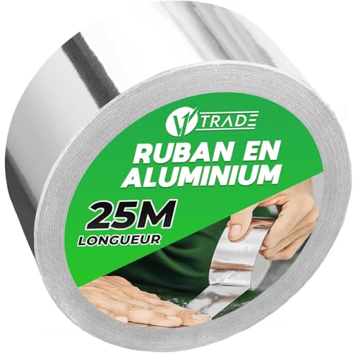 V1 TRADE Ruban Adhésif Aluminium – 48mm x 25m Bande Aluminium Adhesive Haute Temperature 140°C - pour Installateurs et Électriciens - Résistant aux UV, à l'eau, aux Graisses - Scelle et Isol
