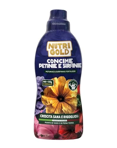 NutriGold® fertilizante Petunias y Surfinias | Abono para Petunias, Surfinias y Flores de Balcón - Floraciones Ricas y Colores Vivos - Nutrientes Km0 - Líquido 700g + 50g Gratis