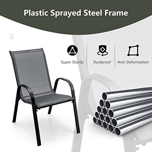 Image of Giantex Patio Chairs Set of 2, Stackable Outdoor Dining Chairs with Breathable & Quick-Dry Fabric & Armrests for All Weather, Lawn, Backyard, Poolside,Porch, Deck, 330 LBS Capacity (Grey)