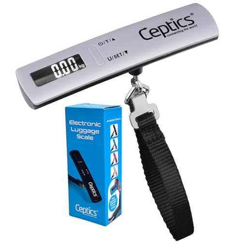 Ceptics weight machine for luggage - luggage weighing scale with capacity up to 50 Kg - weighing machine for luggage with LCD display - luggage scale for bags, home, shop – Silver