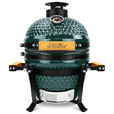 London Sunshine 13-Inch Ceramic Kamado Grill, Waterproof Vent Cap, Green