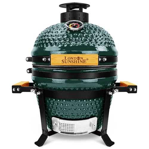 Upgraded 13 inch Ceramic Kamado Grill with Waterproof Air Vent Cap | Portable Tabletop Charcoal BBQ...
