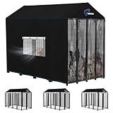 SIRUITON Outdoor Dog Kennel Cover,600D Full Coverage Waterproof Kennel Cover,with Transparent Film,Breathable Mesh Curtain & 4 Waterproof Zippers,Rain,Snowproof,Wind & Sun,8'Dx4.1'Wx6'H(Only Cover)