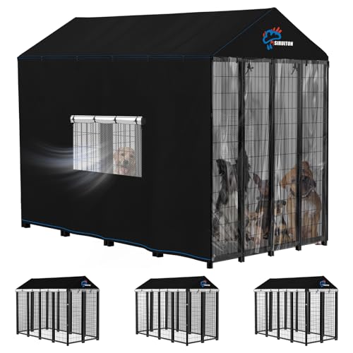 SIRUITON Outdoor Dog Kennel Cover,600D Full Coverage Waterproof Kennel Cover,with Transparent Film,Breathable Mesh Curtain & 4 Waterproof Zippers,Rain,Snowproof,Wind & Sun,8'Dx4.1'Wx6'H(Only Cover)