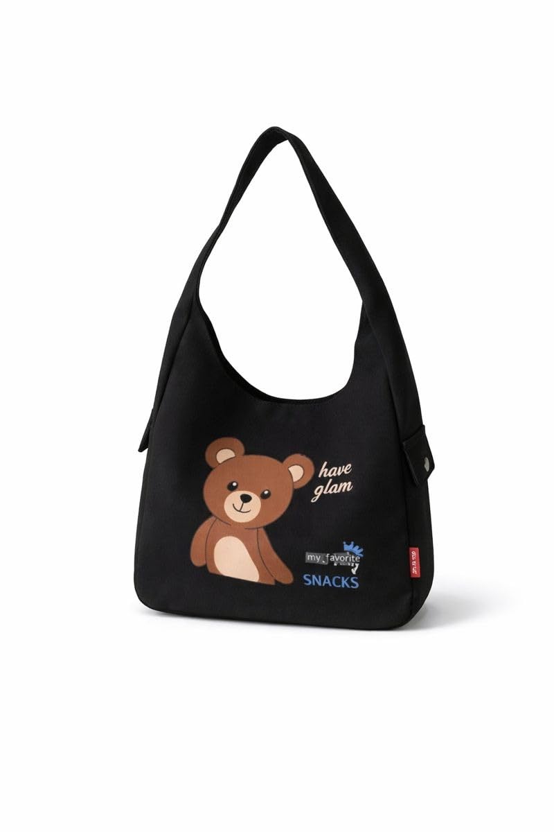 Cute Bear Printed Shoulder Bag for Women & Girls | Lightweight Canvas Handbag | Daily Use Tote Bag with Zip Closure | Stylish Casual Carry Bag-image-46