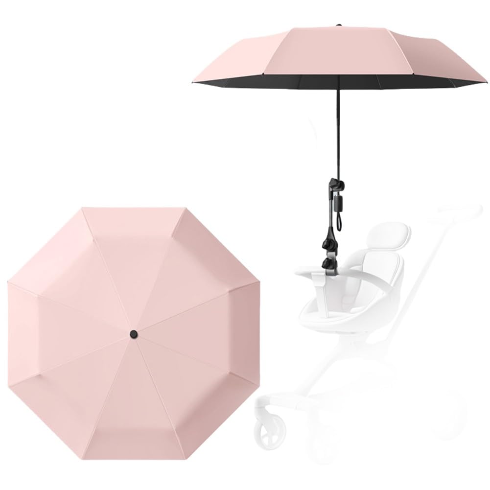 Evenoonest UPF 50+ Baby Stroller Sun Parasol with UV Protection, Adjustable Umbrella Clip, 100cm Diameter, Cloth and Metal Construction, for Most Pushchairs for Outdoor Activities(Pink)