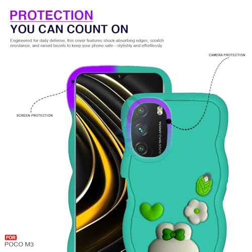 Image of AESTMO Back Case Cover for Poco M3 | 3D Cute Fun Cartoon Characters | Anti Slip Grip Cute Wave Curly Frame Shape | Full Body Protection Back Cover for Poco M3 (Mint Green)