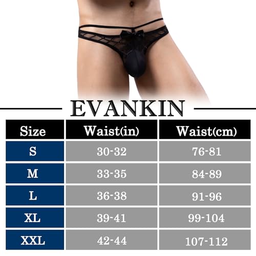 Evankin Mens Sissy Lingerie Sexy Hollow Out Lace Girly Thong See Through Underwear with Bulge Pouch Bowknot4