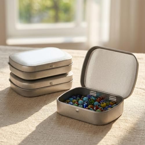 Image of HASTHIP 6 Pcs Small Metal Tin Boxes with Lids - Rectangular Metal Hinged Tin Box Container Mini Portable Storage Container Kit for Crafts, Candies, Spices, Travel & DIY, 6x4.7x1.5cm
