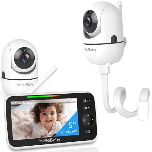 Image of HelloBaby Baby Monitor 2 Cameras with Mount, Upgrade 5’’ IPS Screen 26-Hour Battery Life, Crib Baby Monitor Mount Without Tools or Wall Damage