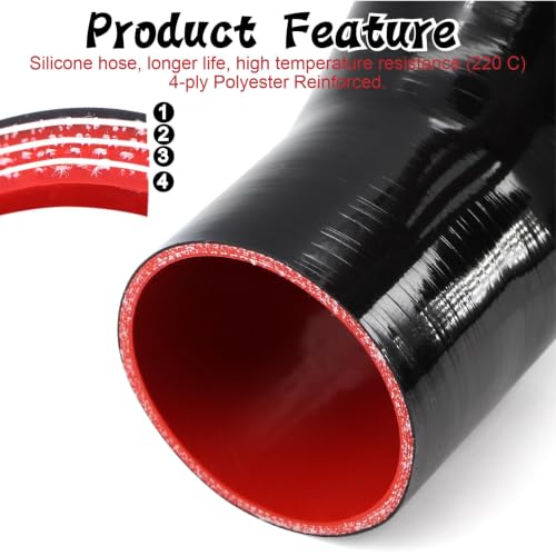 Image of High Performance 45 Degree ID 3.5 to 4 inch(89-102mm) Elbow Silicone Coupler Hose Reducer, 4-Ply Reinforced Wall Thickness 5mm Length 4 inch for Turbo /Intercooler /Intake Pipe with 2 T-Bolt Clamps