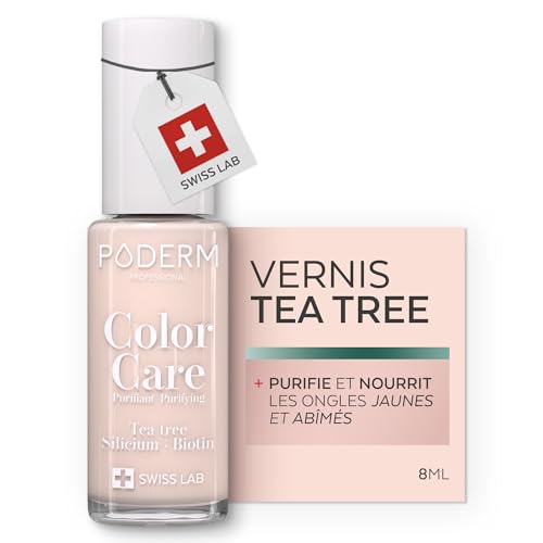 PODERM Vernis Mycose à Ongles - Swiss Made | Couleur Rose Poudrée - 8ML | Antifongique au Tea Tree, Silicium & Biotine | Renforce, Répare & Camoufle les Ongles Jaunes et Abîmés | Créé par un Podologue