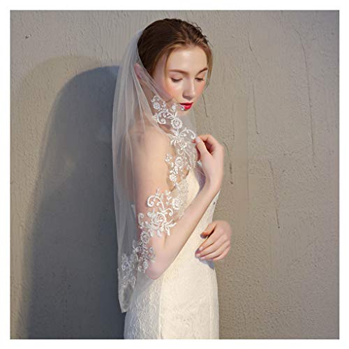 Yalice Silver Flower Bride Wedding Veil Short Ivory Lace 2T Two-tier Shoulder Bridal Veils Soft Tulle Hair Accessories