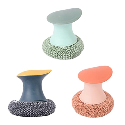 Kitchen Round Dish Sponges Scourer Cleaning Ball with Handle Multi ...