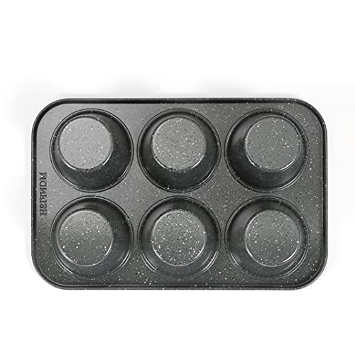 Monfish Jumbo Muffin Pan 6 Cup Carbon Steel Gray Stone Non Stick Coating Muffin Tin 3.5Diax3Inch Cup #TOP4