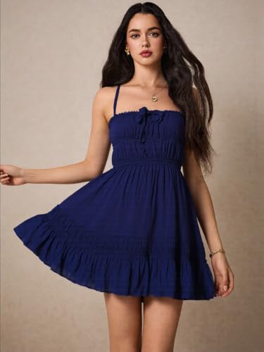 Image of ForeMode Summer Deep V Neck Bohemian Women Mini Short Dress Backless Beach Boho Dress
