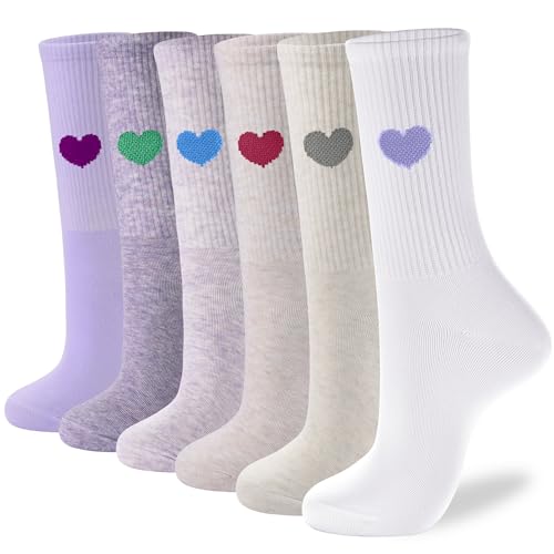Image of inhees Women's Cotton Crew Socks - 6Pairs Above Ankle Fun Cute Heart Bootie Dress Socks - Gifts for Mother /Her