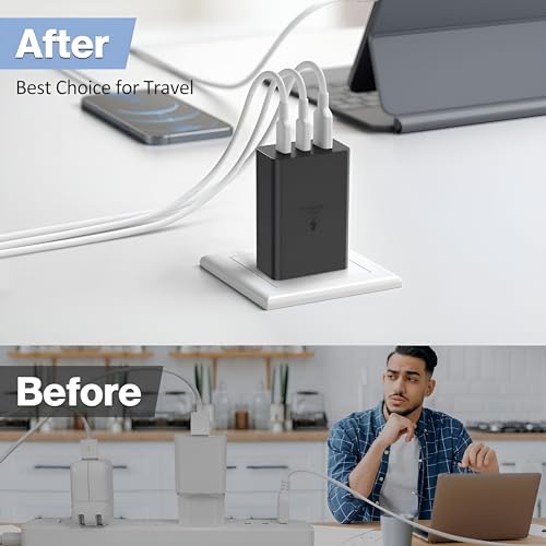 Image of 65W 3 Port USB-C to USB-A Charger for Samsung S24 Ultra /S24, S23 Ultra /S23 /S23 FE, S22, S21 FE 5G, A55 /A35, Z Fold /Flip 6 /5 /4 /3, 65W /45W /18W PD Super Fast Charging Adapter for Galaxy Tab /Pad, Black