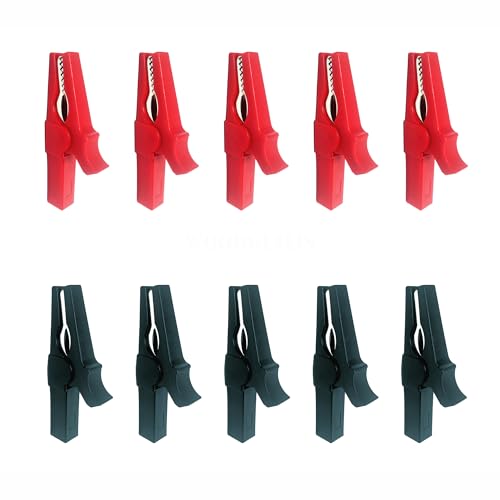 WOODGUILIN 5 Paar vollisolierte Krokodilklemmen 30A Sicherheitsprüfung Alligator-Clip mit Bananenbuchse Prüfklemme,für Automobil, elektrische Prüfung,4 mm Bananenstecker Verbinder. (Rot + Schwarz)