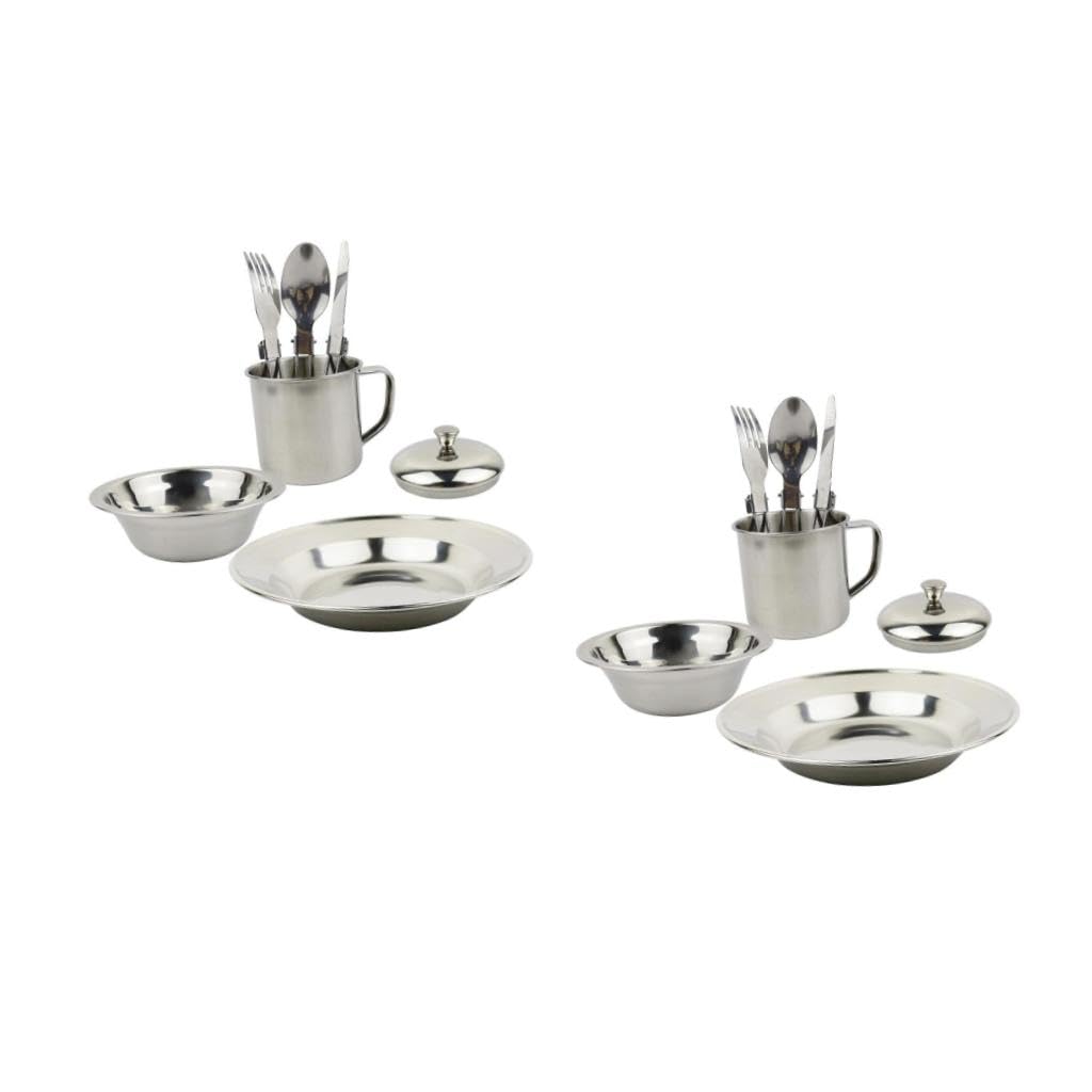 Mipcase 2 Ensembles Combinaison Vaisselle Camping Couteau Camping Set Vaisselle Camping Couteau de Camping ustensiles de Cuisine de Camping marmites de Camping Acier Inoxydable Silver