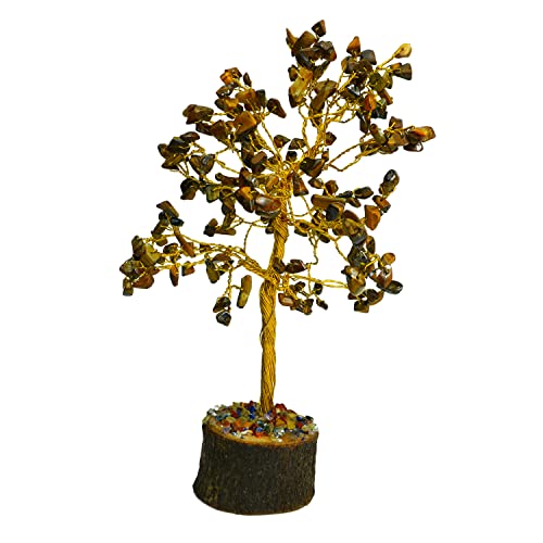 Image of REMEDYWALA Charged Energized Tiger Eye Crystal Tree for Reiki Healing, Tiger Eye Stones Tree Showpiece for Good Luck Home Decor, Beautiful Crystal Tree, Tiger Eye Tree 200 Beads