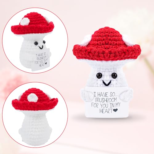 Image of Hoedia Handmade Emotional Pickle Gift, Cucumber Crochet Doll Inspirational Gifts with Cards, Cute Knitted Funny Support Pickle Potato Friend Birthday (Emotional Mushroom)