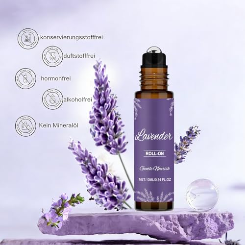 Lavendelöl Roll-On,Ätherische Öle Bio für besseren Schlaf & Anti-Stress Entspannung,Natürliche Einschlafhilfe Geschenk für Frauen,Aroma Öl Riechstift 100% Naturrein Roll on - Atmen, Entspannen, Glück