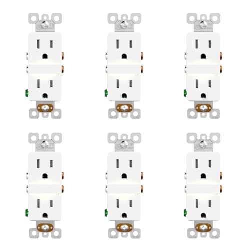 Image of ELEGRP Decorative Outlet Night Light, Electrical Wall Outlets with Built in Led Guidelight 3000K, Tamper Resistant Receptacle, 15 Amp 125 Volt, Matte White, 6 Pack