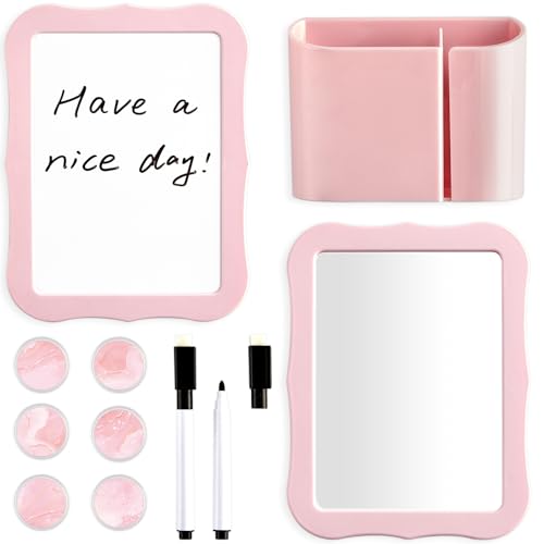 11 Pcs School Lockers Magnetic Decor Pink Locker Accessories Kit with Magnetic Mirror Whiteboard Pen Holder Buckles Lockers Organizer Decorations Locker Essentials for Girls Back to School Supplies