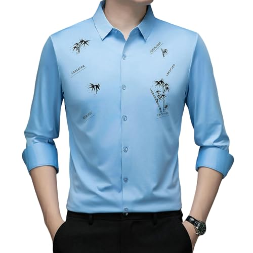 Camisa de manga larga elástica casual sin arrugas para hombre maduro