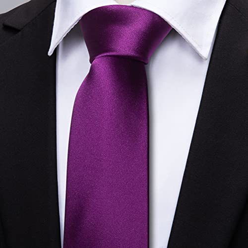 Image of Barry.Wang Plain Men Silk Ties Extra Long Satin Necktie for Wedding Business Handkerchief Cufflinks Set Solid Colors