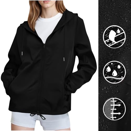 Rain Jacket Women Waterproof Lightweight with Hood Drawstring Pullover Windbreaker Jacket Outdoor Hiking Rain Coats2
