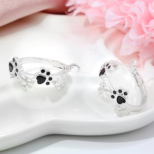 Black CZ Dog Earrings for Women Sterling Silver Big Paw Print Huggie Hoop Earrings Puppy Hoops Cat Pet Paw Hoops Earrings Cartilage Earrings Cute Animal Lovely Jewelry Gifts for Daughter Birthday3