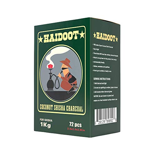 Haidoot Coconut Hookah Coals-Natural Charcoal Briquettes for Your Hookah Set- Essential Fire Tablet, Tasteless and Odorless, Slow Burn, Less Ash, Large Cubes, 1 KG Packs, Shisha Accessories