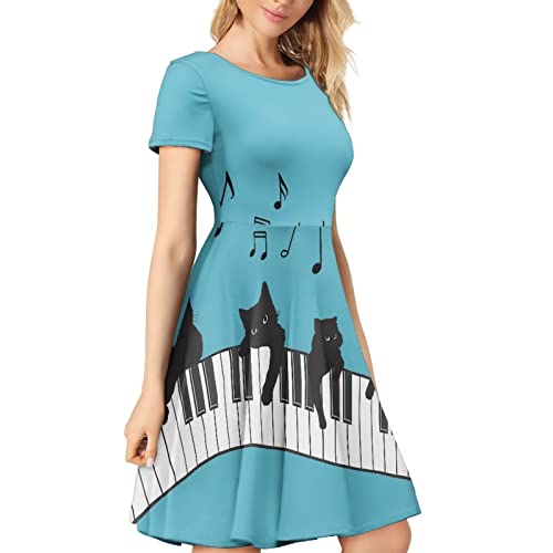 Image of AFPANQZ Womens Casual Summer Lightweight Vintage Dress Short Sleeve Midi Dress Knee-Long Luxury Formal Dress