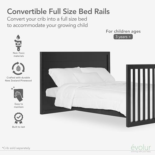 Image of Evolur Full-Size Bed Conversion Rails, Designed & Tested Cribs, Durable Hardwood Build with Secure Mattress Slats, Easy Assembly - Onyx