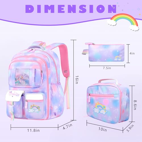 3PCS SET kids backpacks for girls, bookbag for girls backpack with lunch box Pencil Pouch Set back to school supplies for Kid, school backpack for girl Elementary School Student(PURPLE) 3PCS SET kids backpacks for girls, bookbag for girls backpack with lunch box Pencil Pouch Set back to school supplies for Kid, school backpack for girl Elementary School Student(PURPLE) - Image 2
