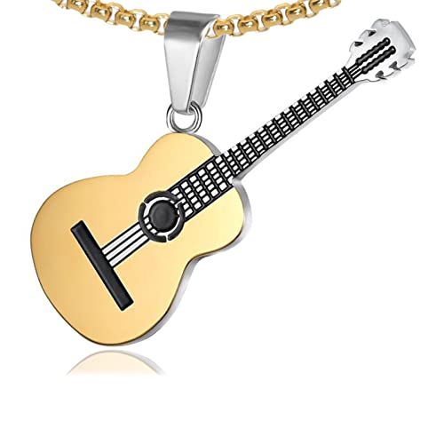 Punk Rock Music Stainless Steel Guitar Pendant Necklace