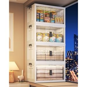 OlarHike 76QT Lockable Storage Bins with Lids – Folding Storage box with Doors and Wheels, Collapsible Plastic Storage Bins for Closets, Stackable Storage Organizer, Storage Containers, 4 Pack Cubes