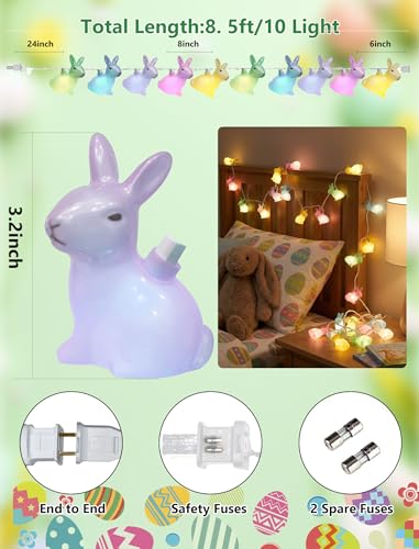 GOOTHY Easter Rabbit String Lights Plug in, Indoor Outdoor Easter Decorations Lights with 10 LED Colorful Bunny Light, H - Additional View